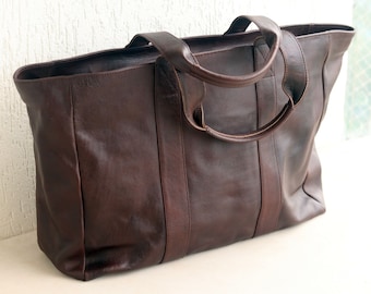 Bolso tote de piel marrón caoba: bolso hobo extragrande de piel de oveja suave