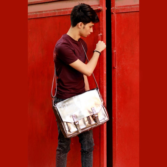 Silver messenger bag deals