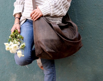 Zipper Hobo bag, Vintage leather bag, Handcrafted Leather Bag, Antique Leather Women, Vintage brown leather bags, large leather Tami Bag TBM