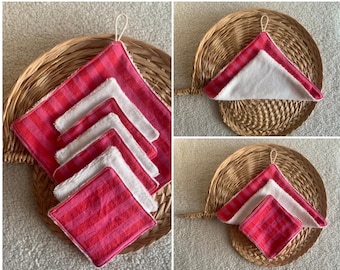 Set of 6 washable bamboo terry cloth wipes + 1 square face towel