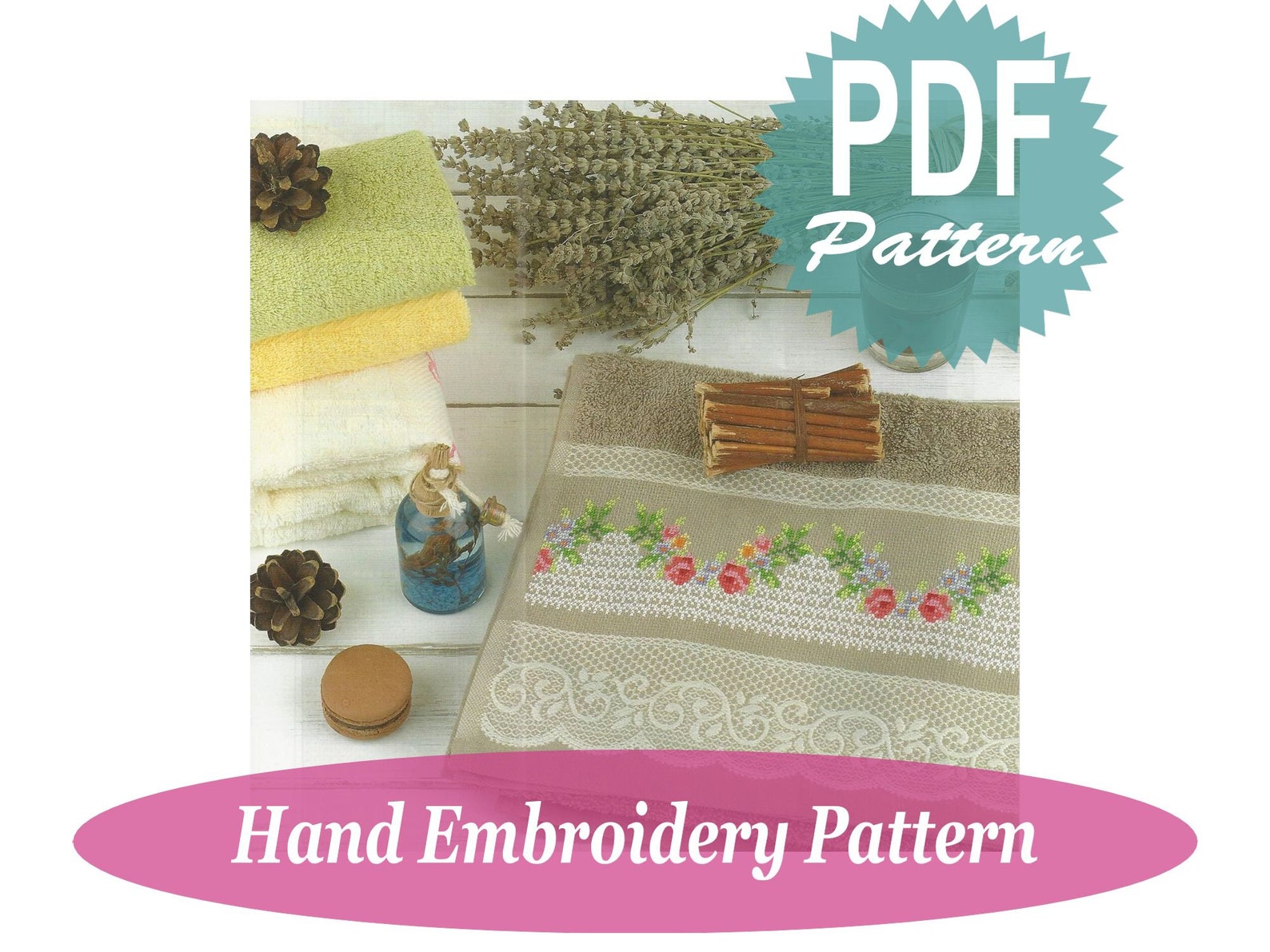 Towel border Cross stitch Pattern Easy PDF Cute Etsy