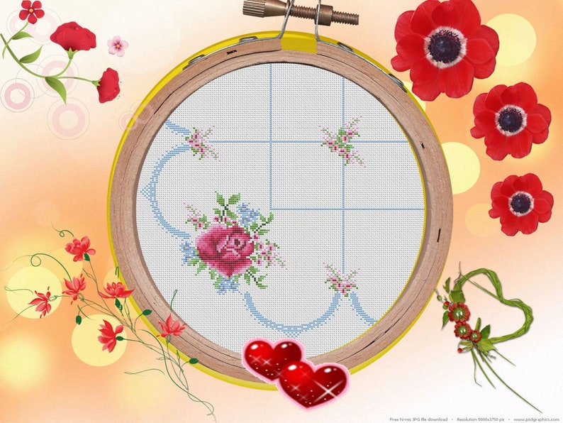 Tablecloth with roses Cross stitch Pattern Easy PDF Cute ...