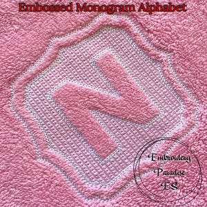 Alfabeto monograma en relieve: diseño de bordado a máquina para toallas de felpa (4x4, 5x5, 6x6) Descarga digital