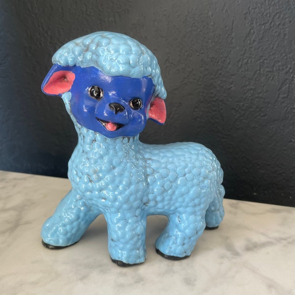 Blue lamb Ceramic Figurine Mid century 50s Sheep Decor Nursery Room