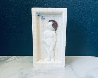 Girl in Shower Ceramic Piggy bank 6.5” x 2.5” Kitsch
