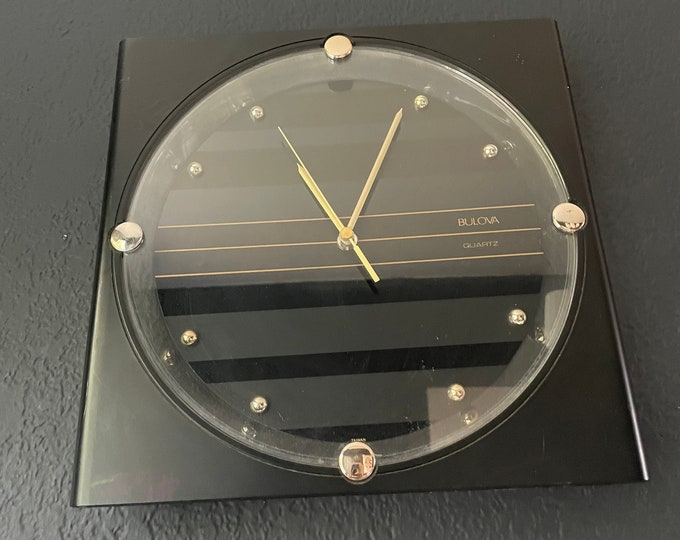 Bulova Wall Clock Black Gold 80s Post Modern 11.5 X 11.5 Square Etsy
