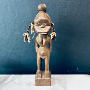 Afrikaans gesneden houtsnijwerk Vrouw zwangere vruchtbaarheid figuur sculptuur Haarvlechten 11&quot; h