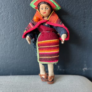 Peruvian doll vintage sequined hat wool clothes cloth Andes Cuzco Incan