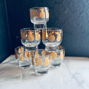 Culver Florentine Fruit set 6 22k gold Glassware Low Balls Old Fashion Glasses Cocktail mcm Gold Pattern Mid Century Design