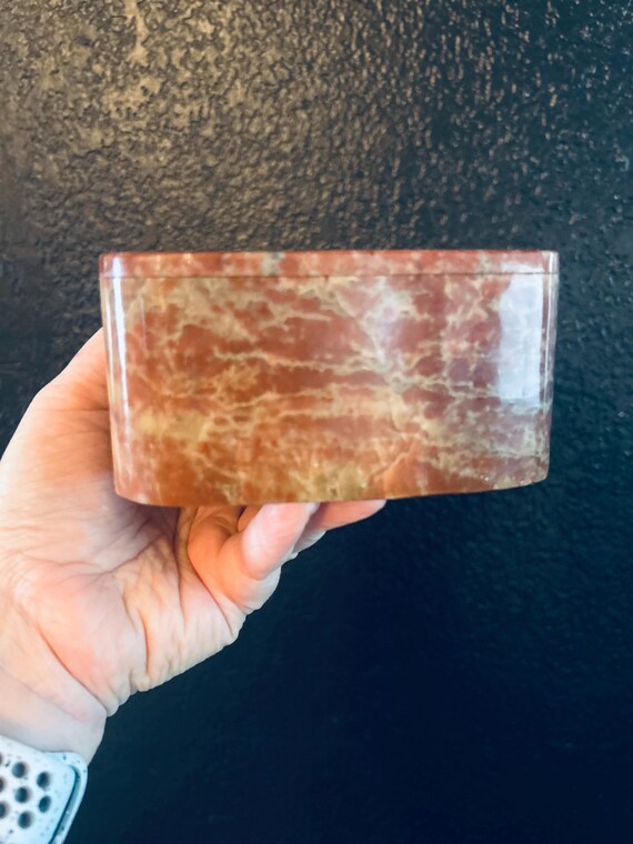 Indian Soapstone Triangular  Box Reticulated Lid … - image 3