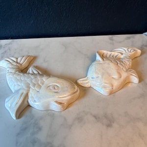 chalkware Iridescent Fish pair Wall Decor 7” length
