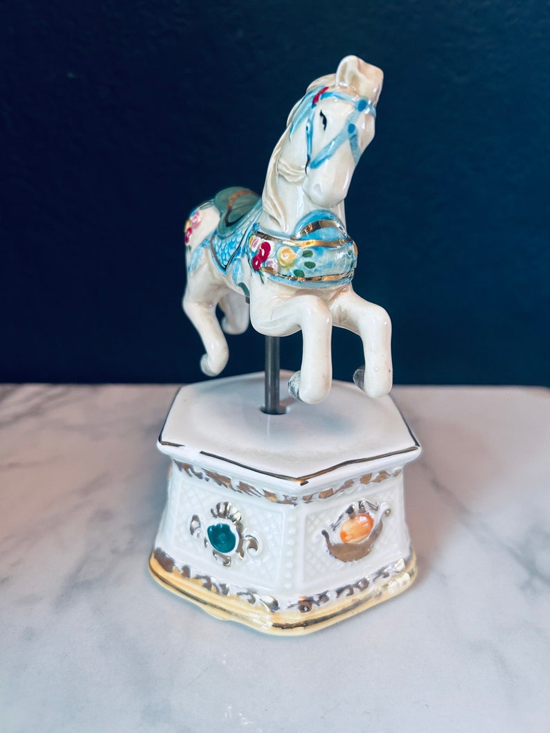 Vintage Schmid Musical Hand Painted 1987 Porcelain Moving Carousel Horse 80s image 3