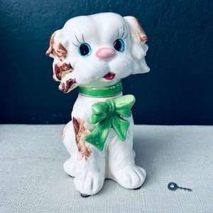 Ries ESD Lefton Puppy Pal Locking Coin Bank anthropomorphic Japan dog lid rare 7”