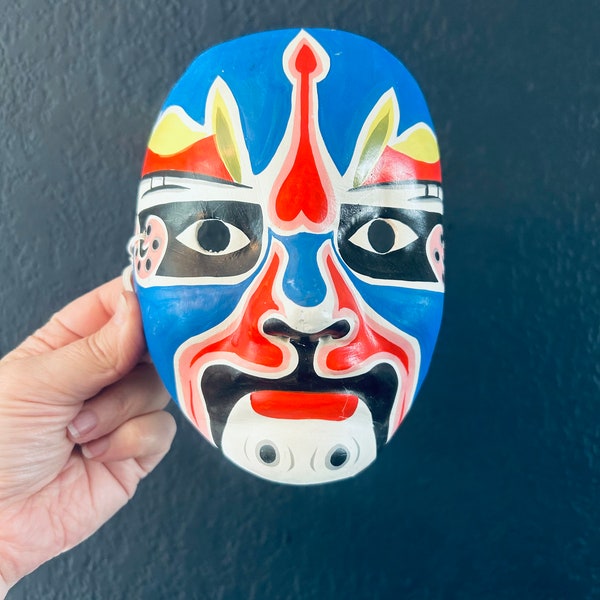 Chinese Opera Theater Papier Mache Hand Painted Face Mask Wall Decor