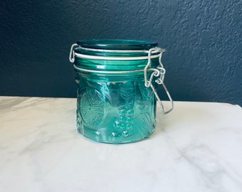 Green Glass Jar Metal Latch Seal 4” h