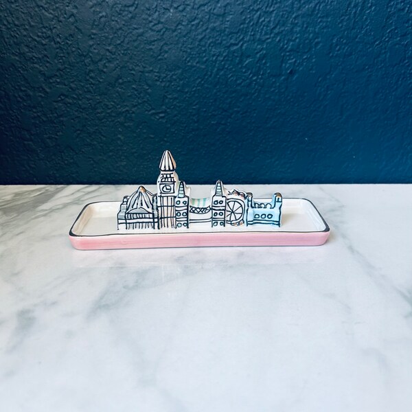 Anthropologie London Ceramic Trinket Dish - Hand-painted Skyline Cityscape Jewelry Dish