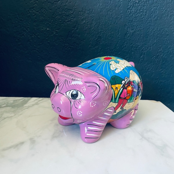 Piggy Bank Terracotta Central American Hard Painted  8” l