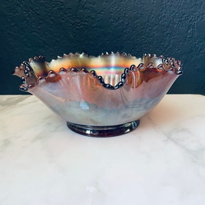 Northwood Carnival Glass Bowl 8” x 4” h Ruffled Edges