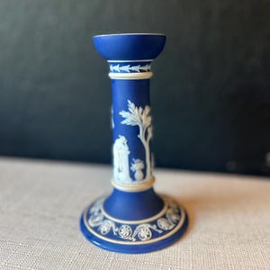 Wedgwood Dark Blue Jasperware Candlestick England