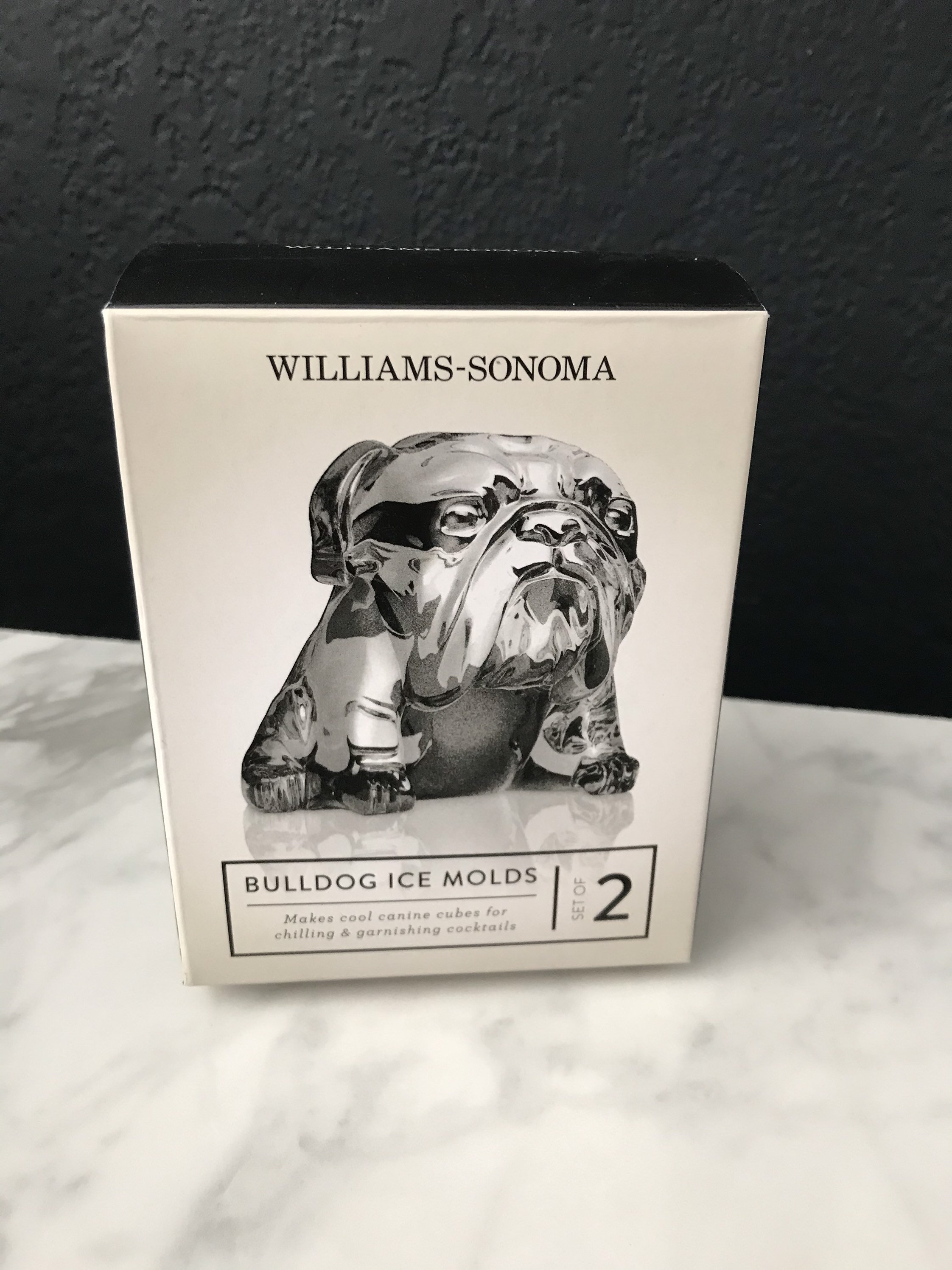 Williams Sonoma Bulldog Etched Glass & Ice Mold Set