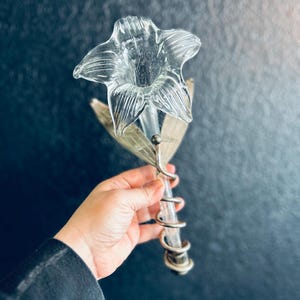 Lily flower Clear Hand Blown Glass Lily Flower Oneida Silverplate art deco design