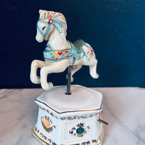 Vintage Schmid Musical Hand Painted 1987 Porcelain Moving Carousel Horse 80s image 2