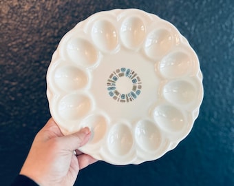 Plato para huevos rellenos Canonsburg Temporama, estilo Mid Century Atomic, 9 pulgadas, docena de huevos