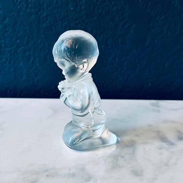 Fenton Clear Satin Glass Praying Boy Art Glass