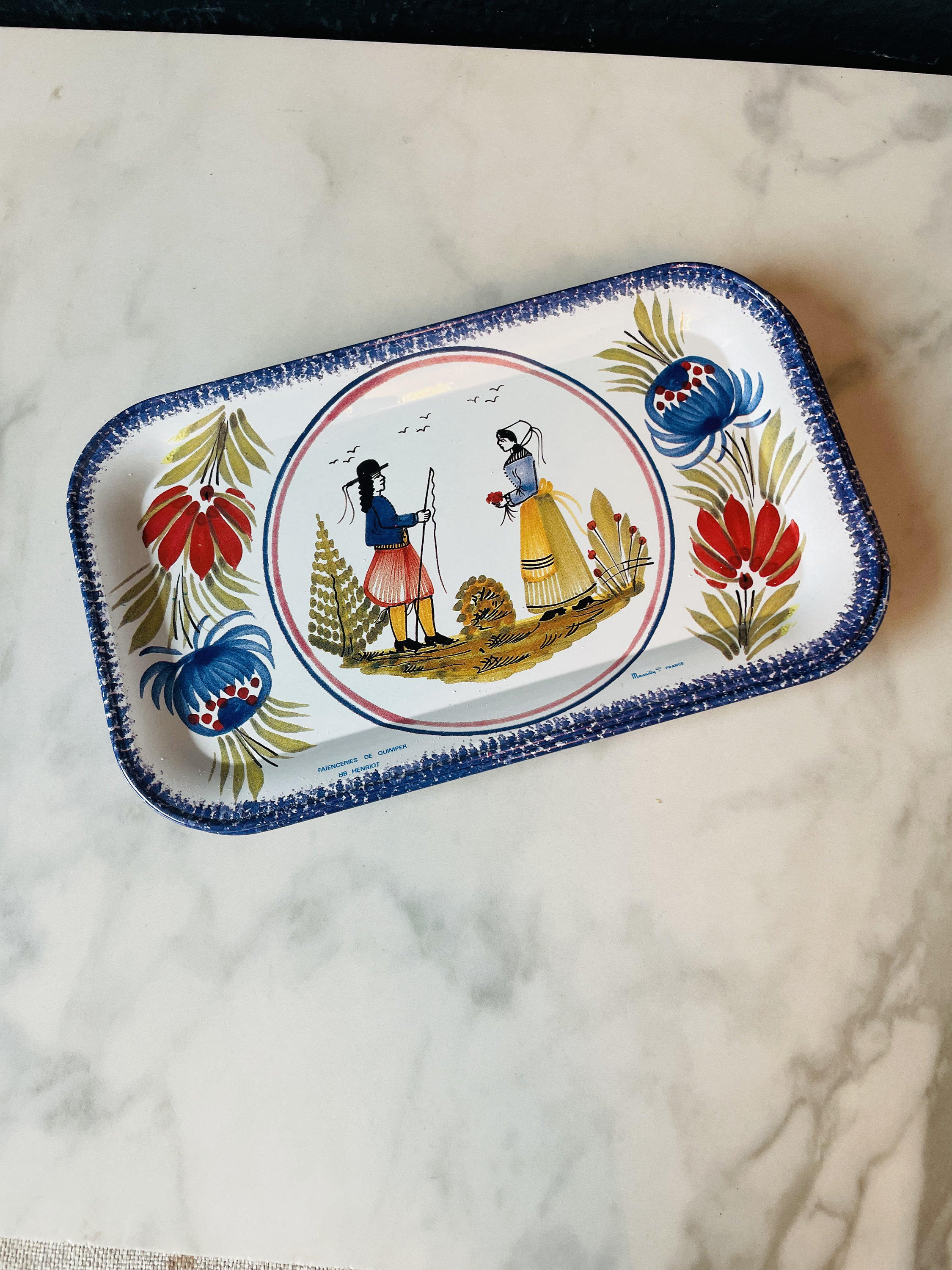 Vintage Silver Metal Folk Art Tray, 1940's Mexico embossed Tin over wood,  Small Rustic Tray