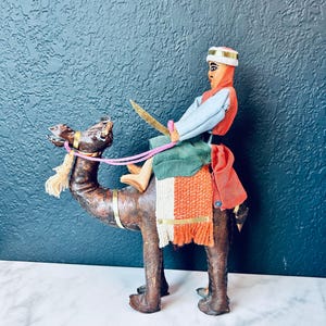 Leather Camel with Rider Figurine Arabian Moroccan Handmade Desert Dromedary Camel Boho Bohemian Decor