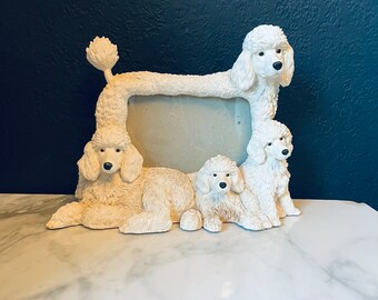 White Poodle Dog Family 3d Frame 8” x 9” heavy 3 lbs fits 4 x 6 Picture