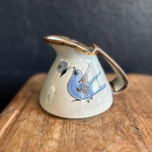 Ken Edward’s Tonala Palomar  Mexico Pottery small Jug creamer in Gray, Blue and Brown, 5.5&quot; Tall 4” h Mexican
