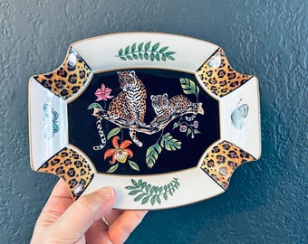 Lynn Chase Jaguar Jungle Octagon Serving Dish Tray 1994 Signed