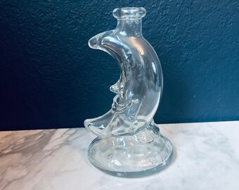 Crescent Moon and Angel clear Glass Bottle Decanter Cosmic Celestial