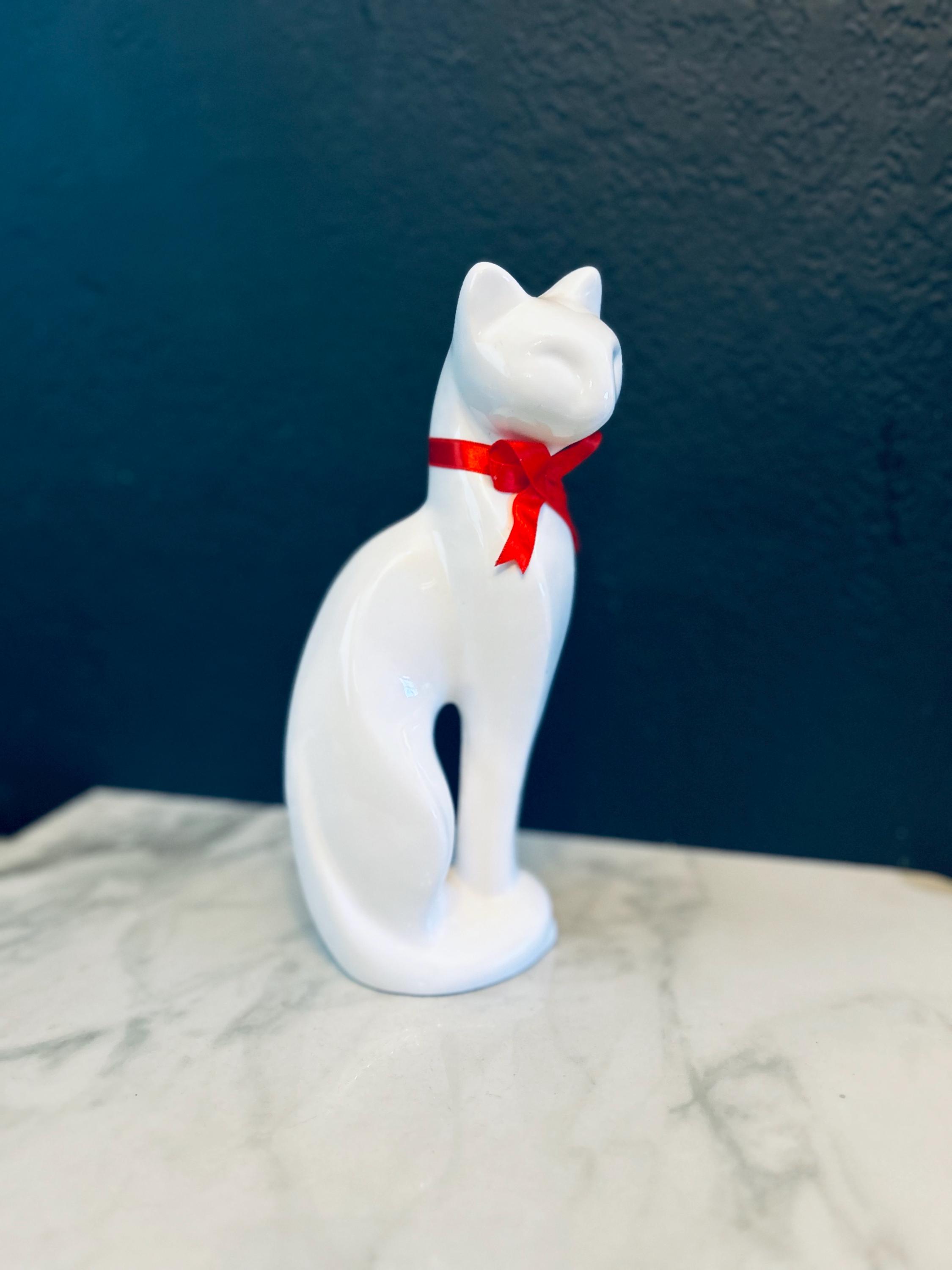 figurka kota nowoczesna 9” h figurka z lat 80. ceramiczna długa szyja