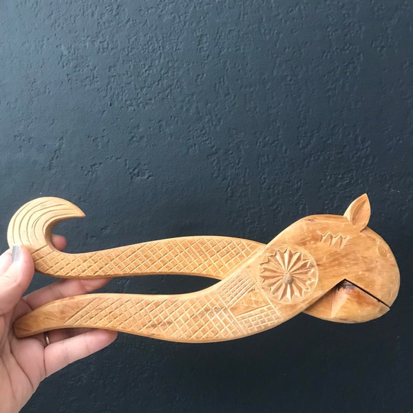 Wooden Carved Animal Nutcracker Folk Art 11” Length