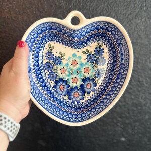 Unikat Polish Pottery Hand Painted Handmade Heart Shaped Hanging Wall Dish Bowl