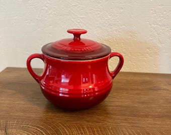 Vintage Descoware Belgium Red Orange Cast Iron Enamel Bean Pot 60