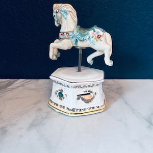 Vintage Schmid Musical Hand Painted 1987 Porcelain Moving Carousel Horse 80s image 1
