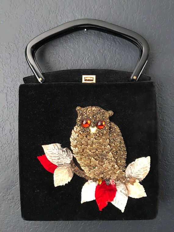 Jolles Original Purse 1950’s Embellished Owl Black