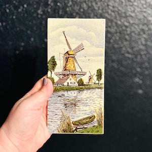 Płytka przedstawiająca wiatrak w Holandii, sfinks, prostokąt, 8” x 4”