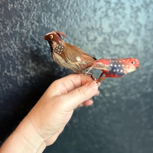 pair of ornamental birds 2.5” and 3” length finch ornament songbirds decor