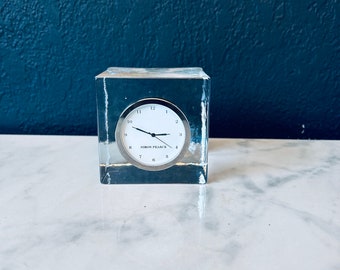 Simon Pearce Crystal Glass 3” Cube Clock Woodbury 3” cube 2 lbs Fresh battery included