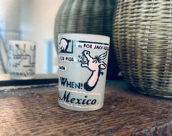 Bicchiere da shot satinato Hazel Atlas anni '50 Tijuana Messico asino MCM articoli da bar