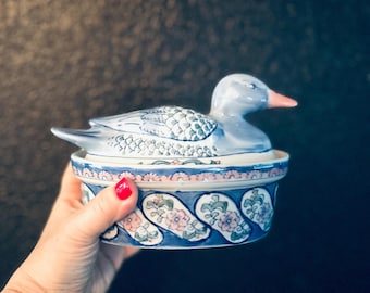 Enten-Terrine Porzellan Oval Floral Deckelschüssel Chinesischer Auflauf