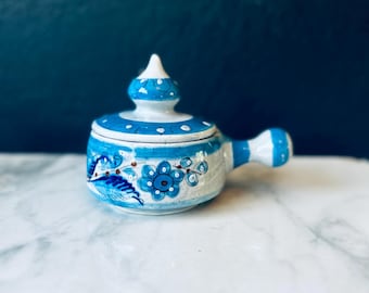 ヴィンテージ メキシコ トナラ陶器 小物入れ：手描きの花と鳥の