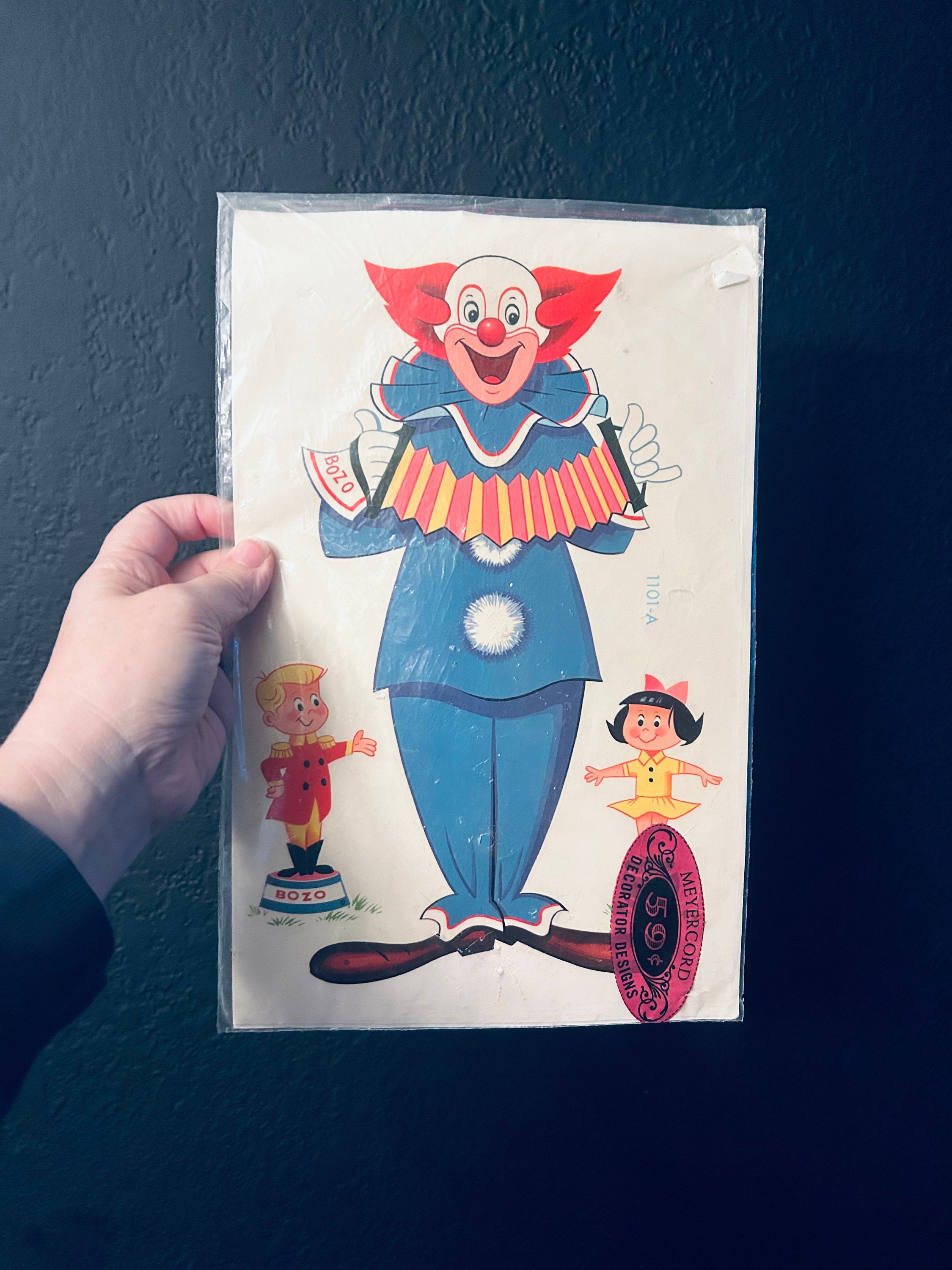 Bozo the Clown Meyercord Wall Decal Sealed 14” X 9” 60s Room