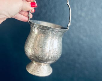 Secchiello per il ghiaccio piccolo, altezza 15 cm, in argento placcato inglese, con manico superiore