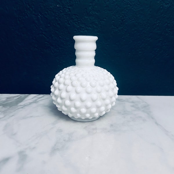 Fenton Milk Glass Hobnail Perfume Bottle Bud Vase Decanter Home Decor
