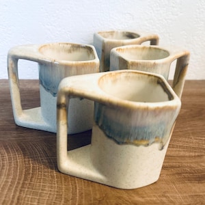 Rodolfo Padilla drip glaze pottery mugs set of 4 stamped